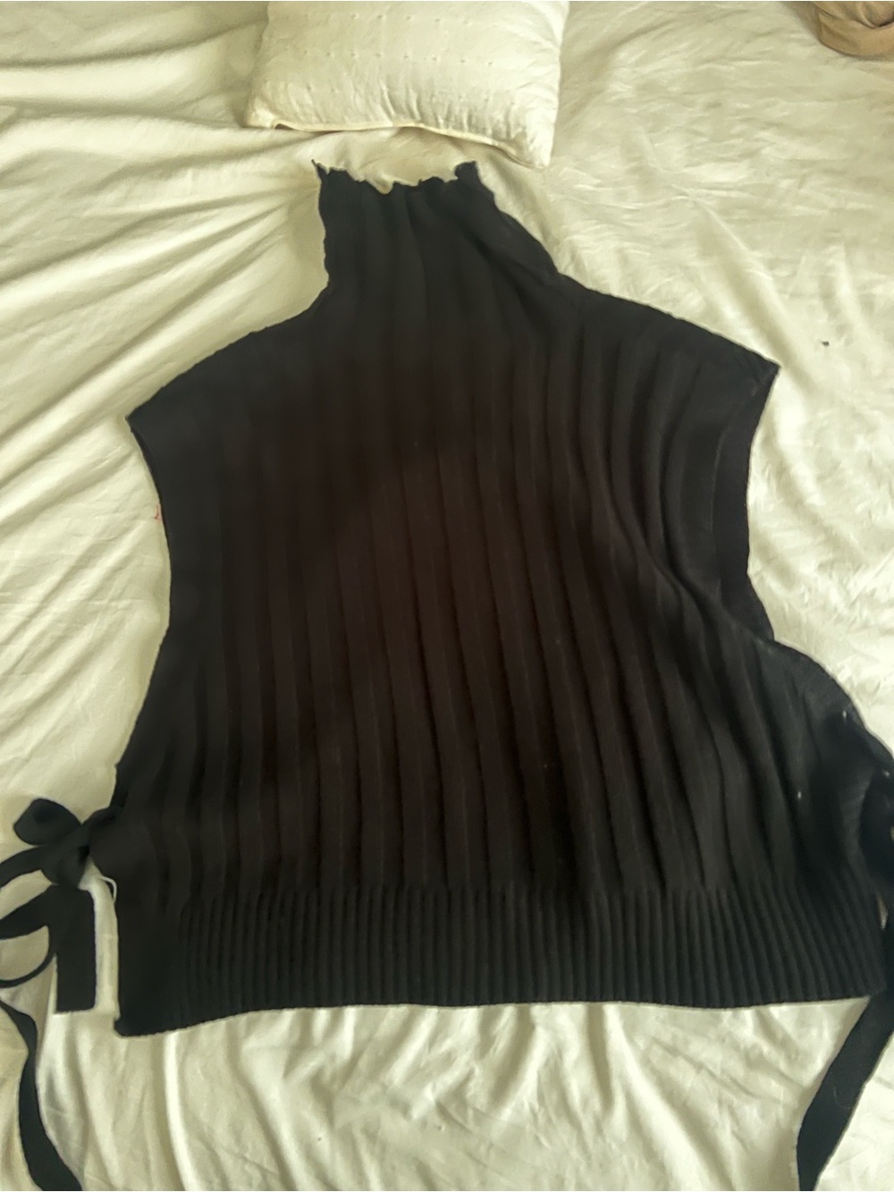 Sleeveless Ribbed Knit Top in Black with Side Tie
